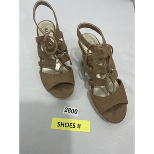 Womans Ana Size 8 Tan Suede Strappy Lace Up Open Toe Wedge Espadrille Sandals